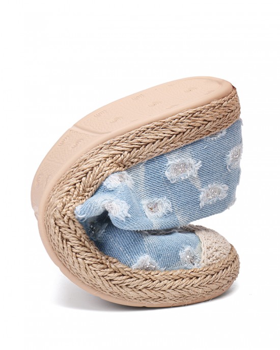 Women Comfy Denim Ripped Design Espadrilles Flats Loafers Women Comfy Denim Ripped Design Espadrilles Flats Loafers
