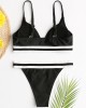 Women Striped Trim Spaghetti Straps Backless Bikini Thong Swimsuit Women Striped Trim Spaghetti Straps Backless Bikini Thong Swimsuit