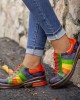 Casual Lace Up Rainbow Print Stitching Loafers Shoes Women’s Leather Comfy Flats Casual Lace Up Rainbow Print Stitching Loafers Shoes Women’s Leather Comfy Flats