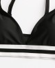 Women Striped Trim Spaghetti Straps Backless Bikini Thong Swimsuit Women Striped Trim Spaghetti Straps Backless Bikini Thong Swimsuit